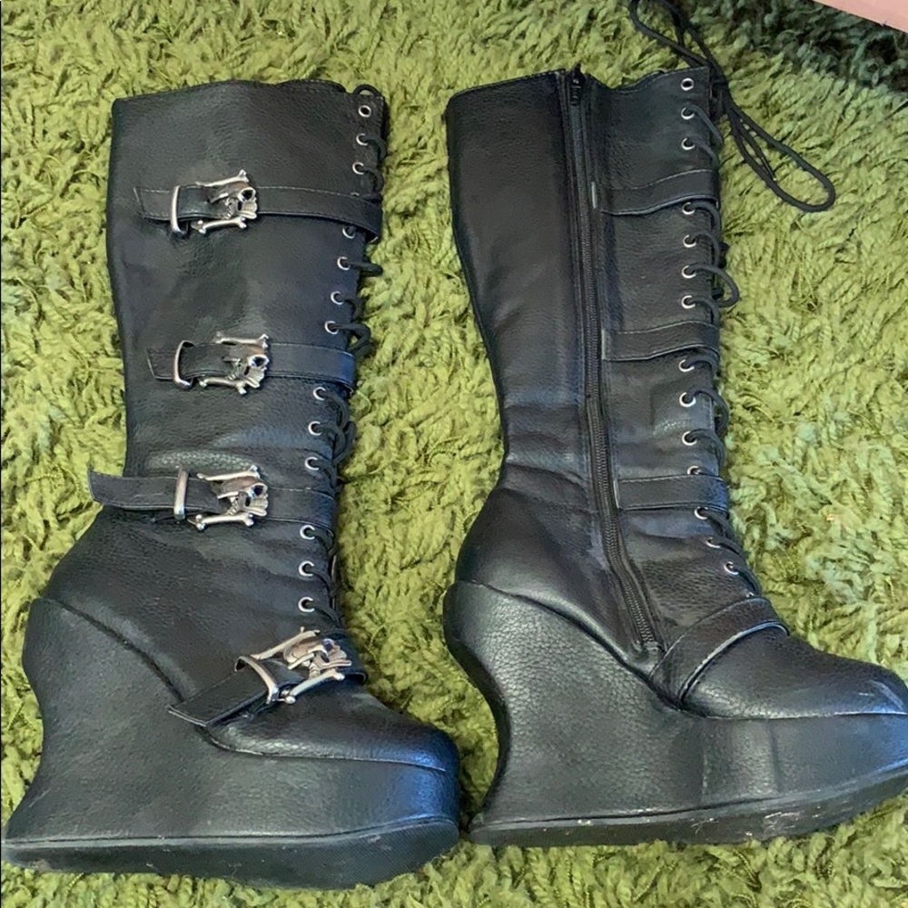 Demonia calf boots wedges. Vegan leather